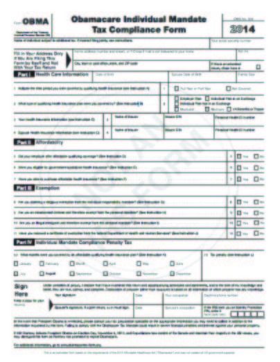 Mock Obamacare tax form from critic Americans for Tax Reform.