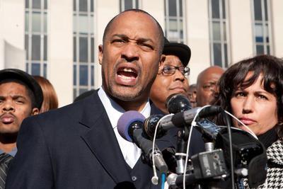 Harry Thomas Jr. speaks after leaving court earlier this month following guilty pleas to two felony charges. 