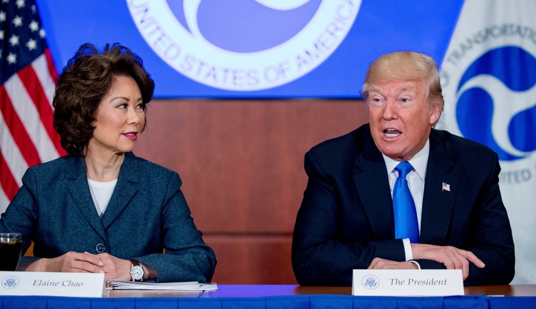President Trump, accompanied by Transportation Secretary Elaine Chao, met with other senior administration officials and lawmakers on Monday to discuss the White House's long-awaited infrastructure plan.