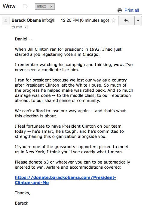 ‘Wow’: Obama Fundraises Off Bill Clinton’s Legacy