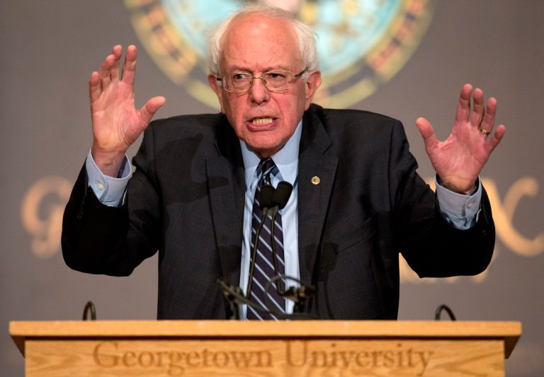 Bernie Sanders is usually content to criticize Hillary Clinton for her Iraq war vote, but on Thursday he appeared to try to offer an an alternative. (AP Photo)