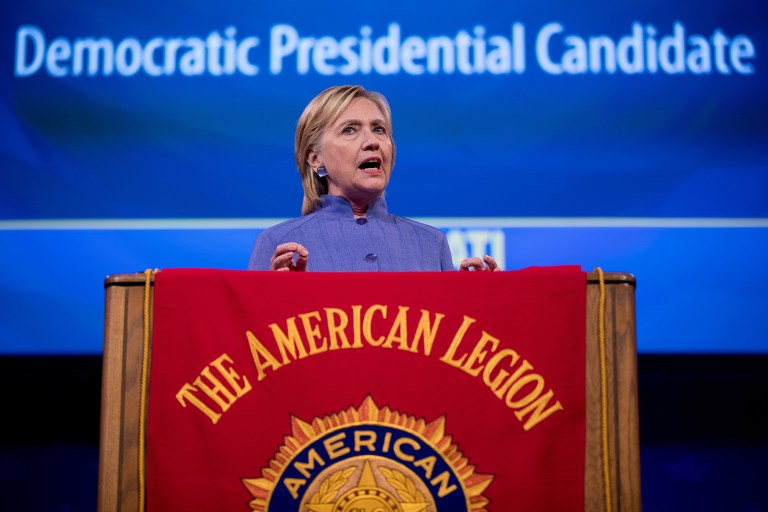 The RNC trashed Hillary Clinton’s speech Wednesday before the American Legion, and dinged the Democratic candidate for her handling of the 2012 terror attacks in Benghazi. (AP Photo/Andrew Harnik)