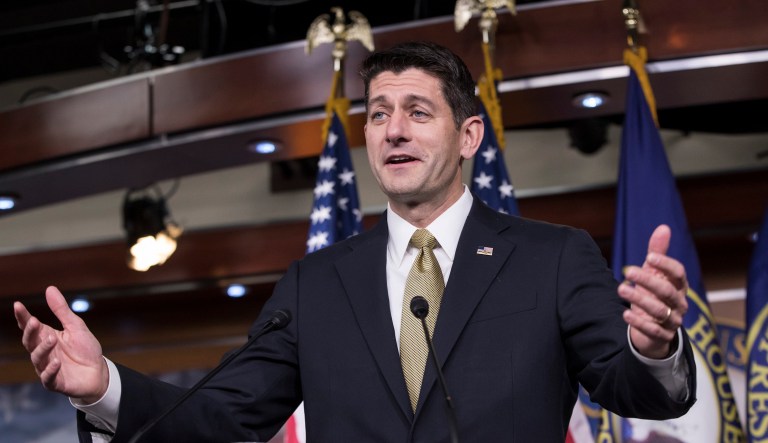 House Speaker Paul Ryan, R-Wis., speaks on Capitol Hill a day before visiting hurricane-ravaged Puerto Rico with a bipartisan delegation to assess the destruction. (AP Photo/J. Scott Applewhite)