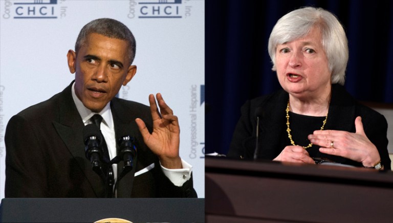 President Obama and Fed Chair Yellen will meet Monday to discuss the economy and implementation of new Wall Street reform rules. (AP Photo/Susan Walsh, Cliff Owen)