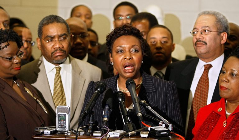 WASHINGTON - MARCH 30:  (L-R) Rep. Gwen Moore (D-WI), Rep. Gregory Meeks (D-NY), Rep. Yvette Clarke (D-NY), Rep. Chaka Fattah (D-PA) and Rep. Sheila Jackson Lee (D-TX) conduct a news conference during the Congressional Black Caucus' Economic Security Taskforce on TARP/TALF Access Summit in the Longworth House Office Building March 30, 2009 in Washington, DC. Rep. Maxine Waters (D-CA) said that minority business people -- 300 of whom attended the CBC's conference -- are tired of being overlooked as the federal government hands out billions of dollars in stimulus funds. 