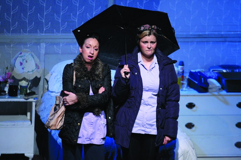 This theater image released by 59E59 Theaters shows Katie Tumelty, left, and Tara Lynne O'Neill in Marie Jones' 