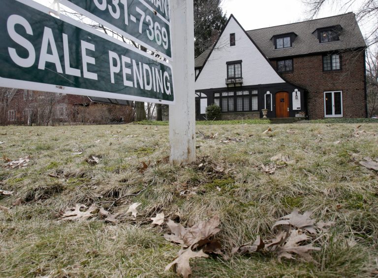 This Friday, March 21, 2014 photo shows a home for sale in Shaker Heights, Ohio. Standard & Poor's releases S&P/Case-Shiller index of home prices for January, on Tuesday, March 25, 2014. (AP Photo/Tony Dejak)
