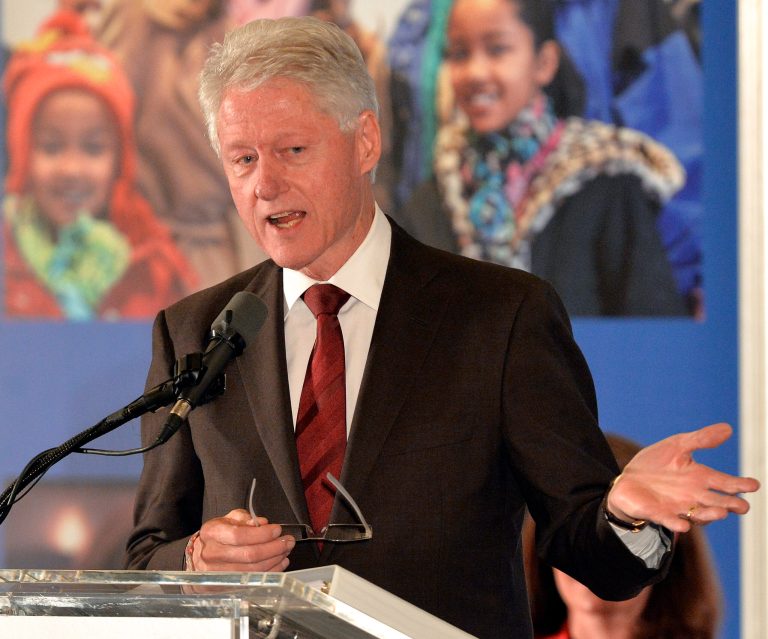 Former President Bill Clinton speaks to group of supporters during a fundraiser for Democratic Senate challenger Alison Lundergan Grimes, Tuesday, Feb. 25, 2014, in Louisville, Ky. (AP Photo/Timothy D. Easley)
