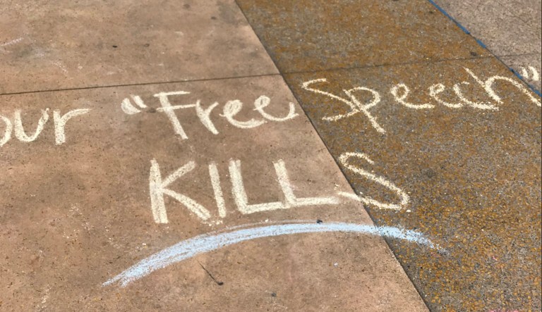 Anticipating potentially-violent protests, the university implemented extensive security measures in the hopes of maintaining peace on Thursday. (@amylutz4/Twitter)