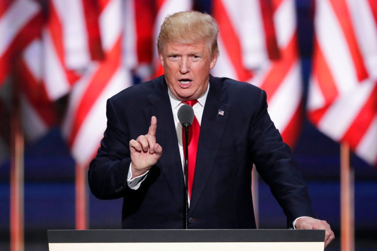 FILE - In this July 21, 2016 file photo, Republican Presidential candidate Donald J. Trump speaks during the final day of the Republican National Convention in Cleveland. Rallies in Florida to support Republican Presidential candidate Trump requested by Russian adversaries are one small facet of the indictment issued Friday, Feb. 16, 2018, by special counsel Robert Mueller charging 13 Russians and three Russian companies with interfering in the 2016 election. (AP Photo/J. Scott Applewhite, File)