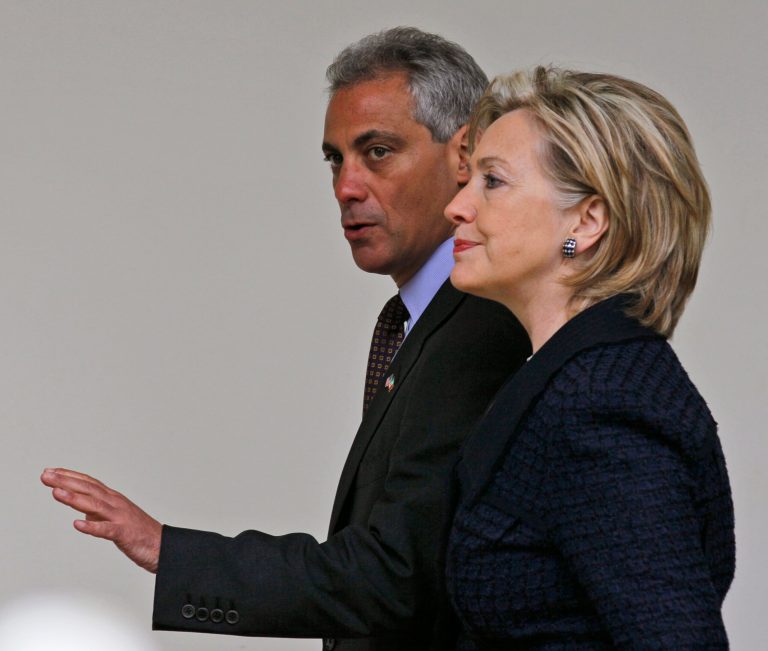 Rahm Emanuel and Hillary Clinton worked together in President Obama's administration when he was chief of staff and she was secretary of state. (AP Photo)