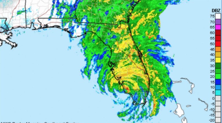 The extent of the rain from Irma stretches from across the state, east to west, from tip to top, according to radar imagery from the National Weather Service. Only the far western portions of the panhandle appeared to be without rain. (National Weather Service radar mosaic)