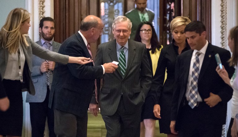 Senate Republican leaders are expected to issue a revised healthcare reform plan Monday that would address those with healthcare coverage gaps by imposing a six-month delay, according to a GOP aide. (AP Photo/J. Scott Applewhite)