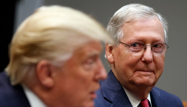 McConnell said he supported the deal just moments after Democrats claimed they reached a deal with President Trump to delay fights over the debt ceiling and spending until December 15, over objections from several congressional Republicans. (AP Photo/Evan Vucci)