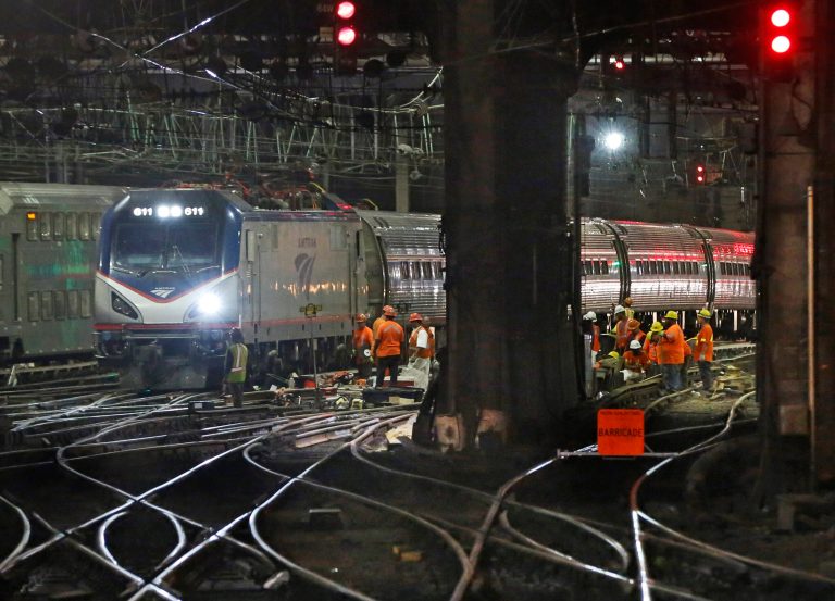 FILE - In this July 9, 2017 file photo, Amtrak workers continue ongoing infrastructure renewal work beneath Penn Station in New York. President Donald Trump on Monday, Feb. 12, 2018, will unveil his long-awaited infrastructure plan, a $1.5 billion proposal that fulfills a number of campaign goals, but relies heavily on state and local governments to produce much of the funding.
			The administration's plan is centered on using $200 billion in federal money to leverage local and state tax dollars to fix America's infrastructure, such as roads, highways, ports and airports. (AP Photo/Kathy Willens, File)