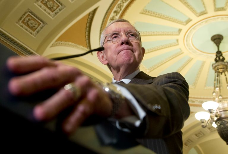 Senate Minority Leader Harry Reid of Nev. pauses during a news conference on Capitol Hill in Washington, Tuesday, July 12, 2016. (AP Photo/Manuel Balce Ceneta)