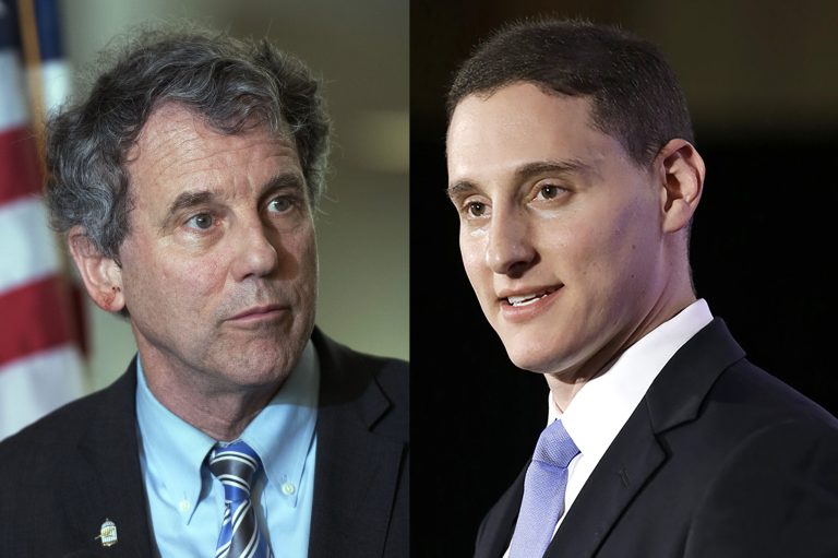 Republican Josh Mandel, right, announced his bid for Senate in Ohio, setting up a possible rematch with Democratic Sen. Sherrod Brown. (AP Photo/Sait Serkan Gurbuz)