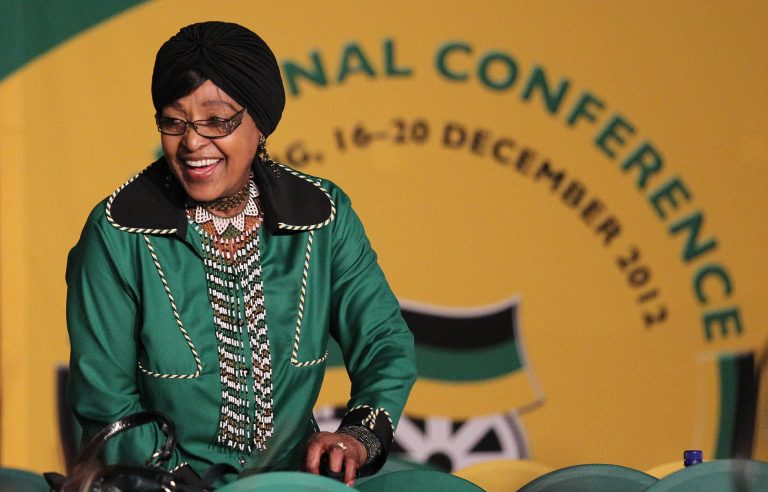   Ruling party African National Congress (ANC) member Winnie Madikizela-Mandela attends the nominations session for the new leadership of the ANC's elective conference at the University of the Free State in Bloemfontein, South Africa, Monday, Dec. 17, 2012. (AP Photo/Themba Hadebe)  