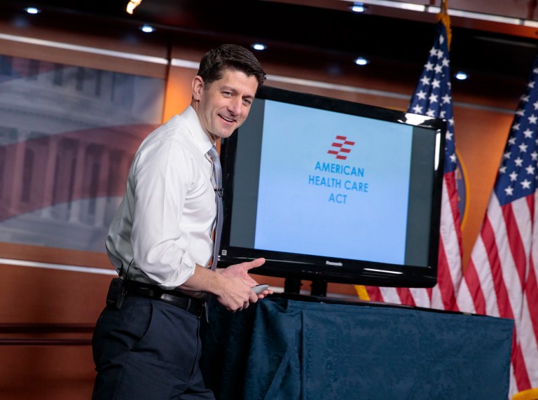 The political nonprofit organization aligned with House Speaker Paul Ryan on Thursday launched a robocall campaign targeting voters in 30 districts represented mostly by Republicans opposed to the GOP healthcare bill. (AP Photo/J. Scott Applewhite)