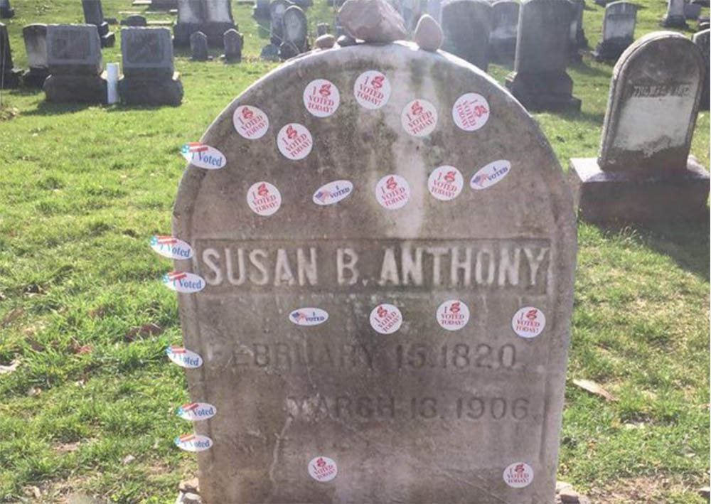 Susan B. Anthony grave covered with ‘I voted’ stickers after NY primary