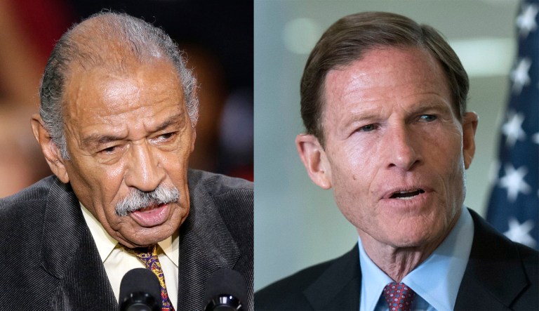 Sen. Richard Blumenthal, D-Conn, and Rep. John Conyers, D-Mich., are the lead plaintiffs in the lawsuit challenging the president's businesses and its dealings with foreign governments. (AP Photo/Carlos Osorio)