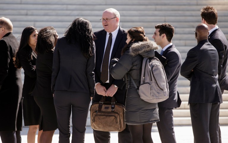 The pair of cases pitted Marc Elias, above, a Democratic superlawyer who previously worked for Hillary Clinton's failed presidential campaign, against Paul Clement, an attorney who several conservatives had hoped to see included on President-elect Trump's Supreme Court shortlists. (AP Photo/J. Scott Applewhite)