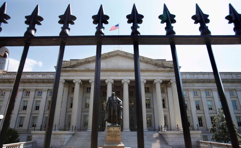 The feds raked in more than $3.268 trillion for the year, CBO reported in its monthly budget review, $19 billion more than the previous record set in 2015. Above, the Treasury Department. (AP Photo/Jacquelyn Martin, File)