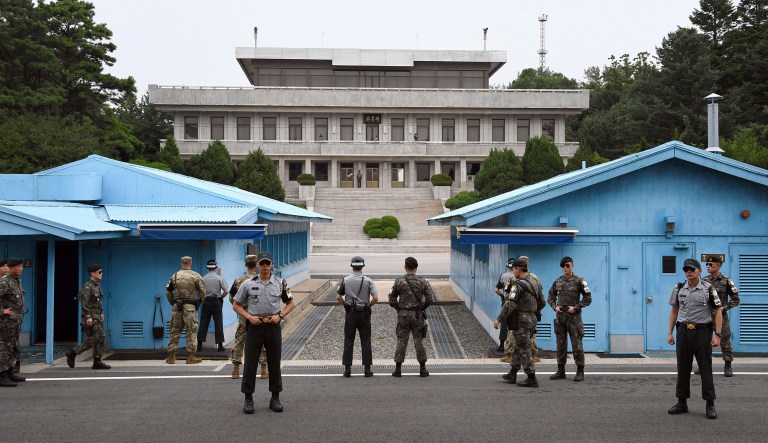 South Korean and U.S. soldiers stand guard in the Demilitarized Zone dividing the two Koreas.