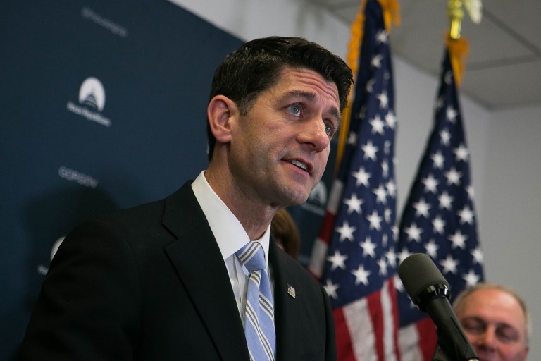 House Speaker Paul Ryan speaks at a news conference on Capitol Hill, following a GOP conference meeting. (Graeme Jennings/Examiner)
