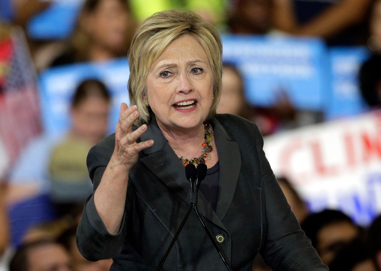 In an new NBC News/Wall Street Journal poll, 46 percent of registered U.S. voters currently support Hillary Clinton, while DonaldTrump garners 41 percent support. (AP Photo)