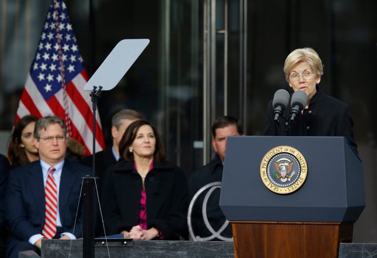 Sen. Elizabeth Warren, D-Mass., speaks during the dedication of the Edward M. Kennedy Institute for the United States Senate Monday, March 30, 2015, in Boston. (AP Photo)Â 