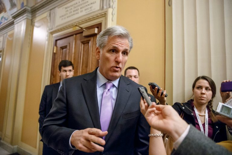 House Majority Leader Kevin McCarthy of Calif., departs an orientation luncheon for newly-elected GOP members of the House, on Capitol Hill in Washington last November. (AP Photo/J. Scott Applewhite, File)