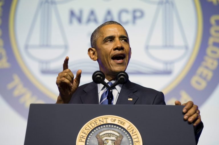 President Barack Obama speaks at the NAACP's 106th national convention at the Philadelphia Convention Center, on Tuesday, July 14, 2015, in Philadelphia. (AP Photo/Evan Vucci)