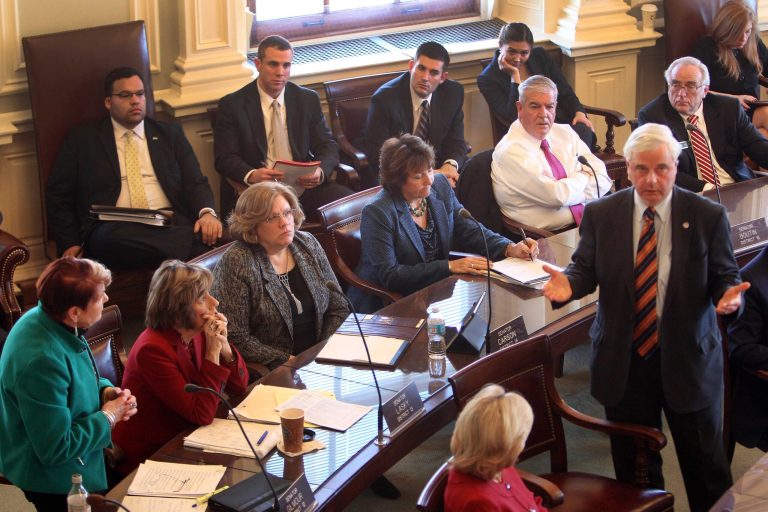 State Sen. Peggy Gilmour, D-Hollis, left, sponsored a billÃÂ that would repeal the prohibition on a state-based health exchange enacted by the previous Legislature. (AP Photo/Jim Cole)