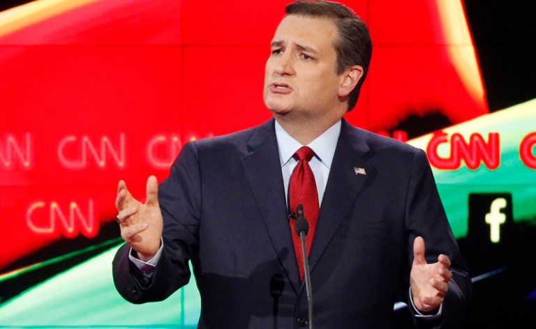 Texas Sen. Ted Cruz and rival Republican Sen. Marco Rubio engaged in a heated discussion of the United States' surveillance capabilities and foreign policies, and Cruz may have let slip some classified information. (AP Photo/John Locher)