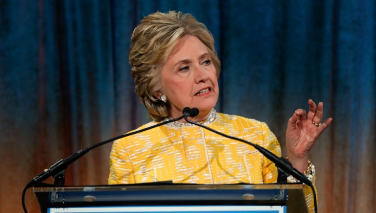 Hillary Clinton speaks during the Children's Health Fund annual benefit, Tuesday, May 23, 2017, in New York. Clinton also received the American Heroes for Children Award. (AP Photo/Julie Jacobson)