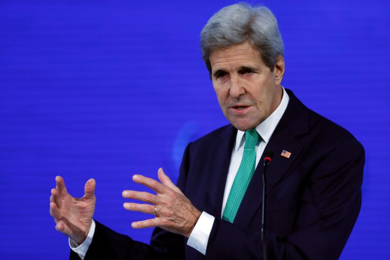 U.S. Secretary of State John Kerry addresses the Our Ocean international conference on marine protection in Vina del Mar, Chile. (AP Photo/Luis Hidalgo)