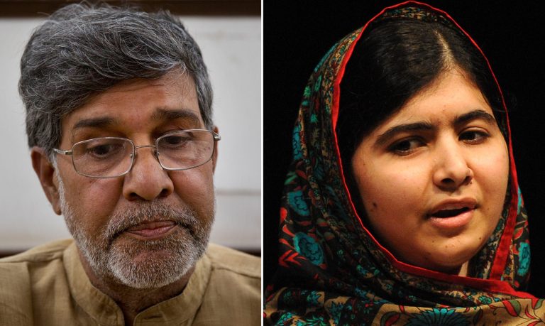 This photo combo shows Indian children's rights activist Kailash Satyarthi, left, and Malala Yousafzai, right.  Satyarthi of India and Yousafzai of Pakistan  jointly won the Nobel Peace Prize on Friday, Oct. 10, 2014, for risking their lives to fight for children's rights. (AP Photo/file)