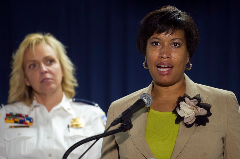 D.C. Mayor Muriel Bowser, Metropolitan Police Chief Cathy Lanier and other officials announced Thursday a plan to double the hours of training that security guards, referred to as special police officers, must complete. (AP Photo/Cliff Owen)