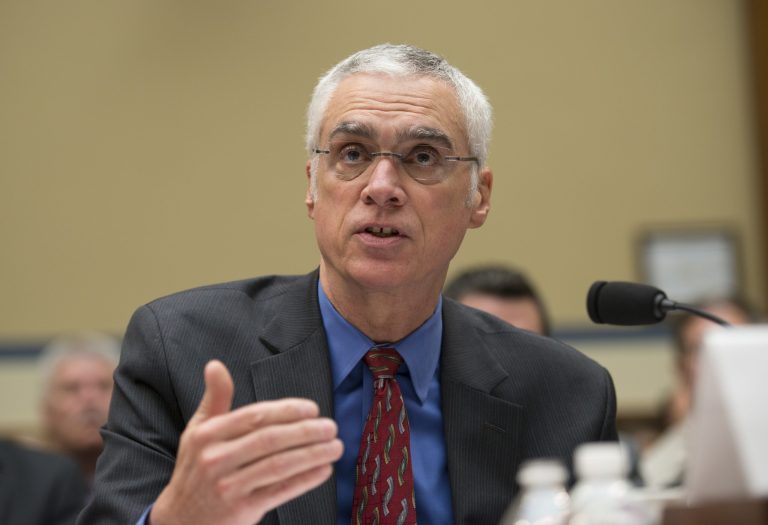 Bob Perciasepe, Deputy Administrator, EPA, testifies before the House Oversight and Government Reform full committee hearing, Wednesday, May 7, 2014 in Washington.  A turf battle between the Environmental Protection Agency's inspector general and an EPA unit run by President Barack Obama's political staff gets an airing before Congress.  (AP Photo/Molly Riley)