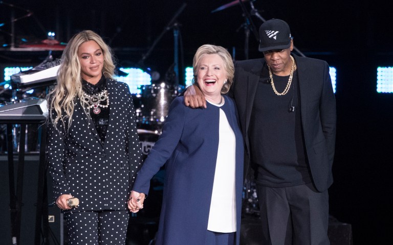 Clinton thanked both performers during a brief Florida rally Saturday afternoon. (AP Photo/Matt Rourke)