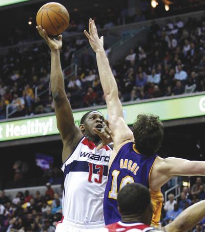 Rob Carr/Getty ImagesKevin Seraphin had a career-high 14 points and nine rebounds against the Lakers.
