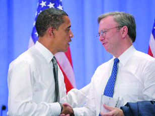 President Obama and Google chief Eric Schmidt. AP Photo.