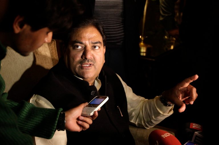   Abhey Singh Chautala, who is unopposed for election as Indian Olympic Association (IOA) President, speaks to reporters after the International Olympic Committee (IOC) suspended the IOA because of government interference in its election process, in New Delhi, India, Tuesday, Dec. 4, 2012. After months of warnings, the IOC executive board imposed the sanction when the IOA failed to comply with the world body's demands for holding independent elections, the officials said. (AP Photo/Manish Swarup)  