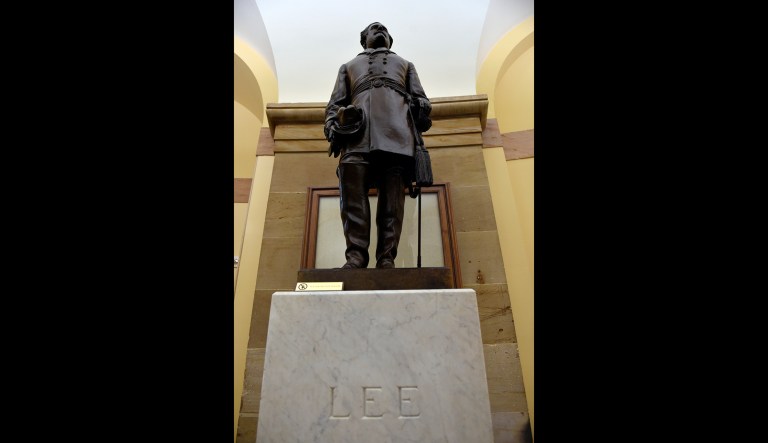 A statue of Robert E. Lee is on display on Capitol Hill in Washington. Sen. Tim Kaine suggested Monday that Virginia should be represented by Pocahontas instead of Robert E. Lee in Statuary Hall in Congress. (AP Photo/Susan Walsh, File)