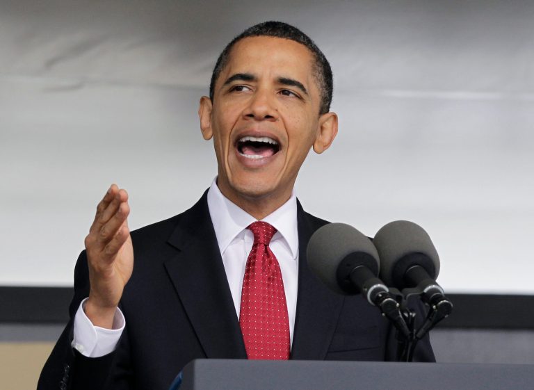 FILE - This May 22, 2010 file photo shows President Barack Obama speaking during commencement ceremonies in West Point, N.Y. The president will use his commencement address at West Point Wednesday to defend his foreign policy against criticism that he has relinquished America's global leadership and stands by idly as problems erupt in the Middle East, Russia, China and beyond.   (AP Photo/J. Scott Applewhite, File)