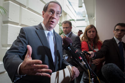 U.S. Rep. Bob Goodlatte, a Virginia Republican, speaks with reporters as he leaves a closed-door meeting for House Republicans on immigration on Wednesday. (Photo: Graeme Jennings/Washington Examiner)