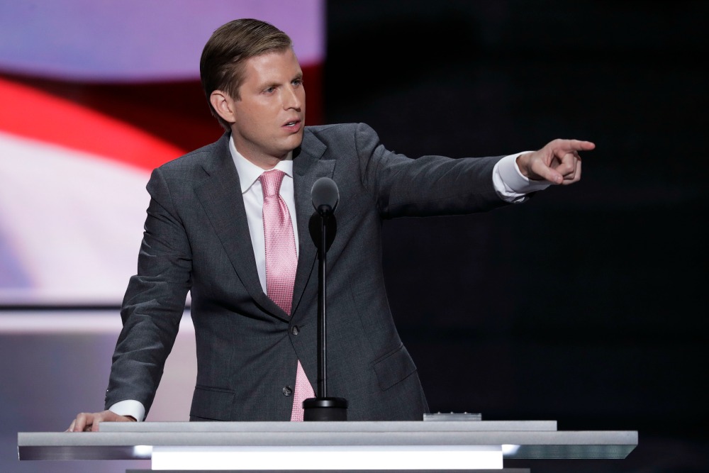 Eric Trump sells father as candidate ‘who does not need this job’