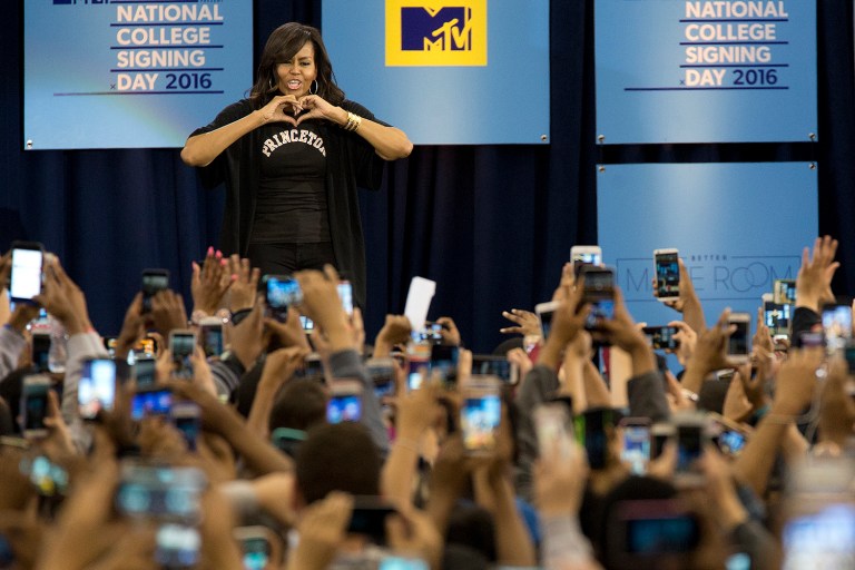 Last year, Obama celebrated the day in New York City at the Harlem Armory. She was joined by celebrities at that event as well. (AP Photo/Mary Altaffer)