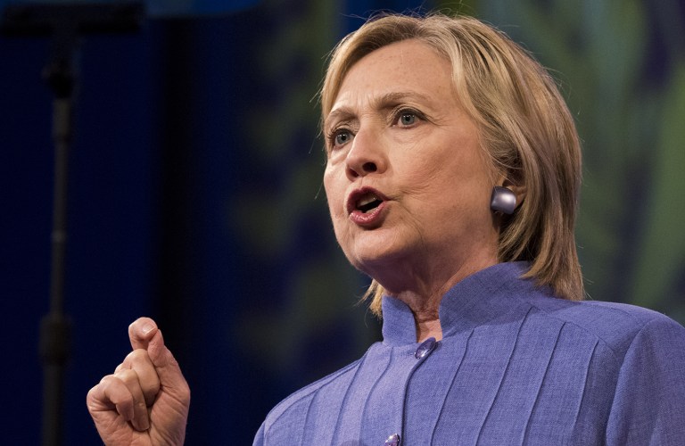 Hillary Clinton, 2016 Democratic presidential nominee, speaks at a campaign event during The American Legion National Convention at the Duke Energy Convention Center in Cincinnati, Ohio, U.S., on Wednesday, Aug. 31, 2016. Clinton told a veterans' group that U.S. leadership is vital to the world and, drawing a contrast with Republican Donald Trump, said that means the White House is no place for a leader who insults allies or threatens to shrink from that role. Photographer: Ty Wright/Bloomberg